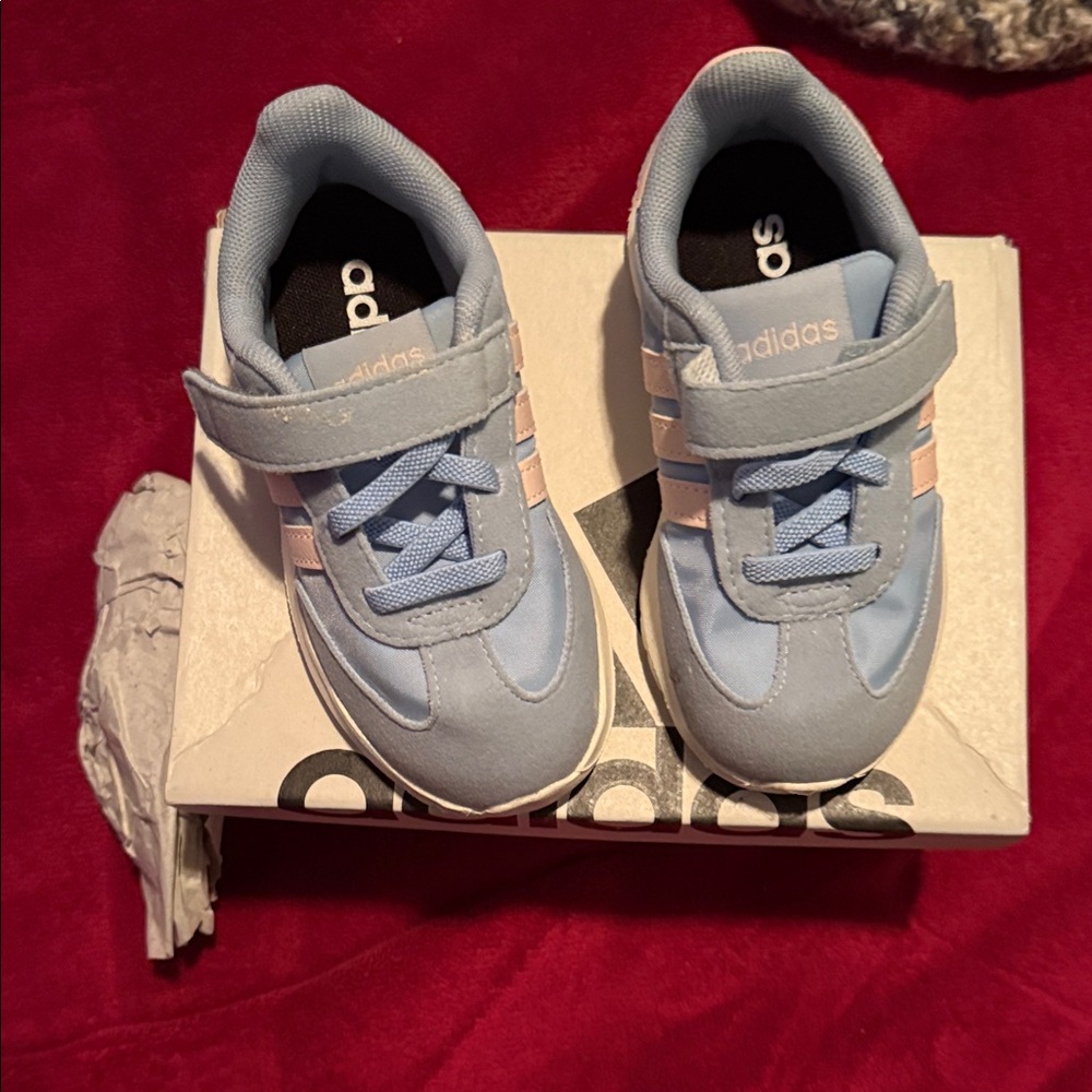 Adidas Kids Light Blue and White Sneakers